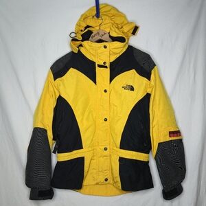 North Face Ladies Extreme Light Yellow Black Hooded Jacket Size 12